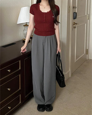 Pleated straight-leg slacks