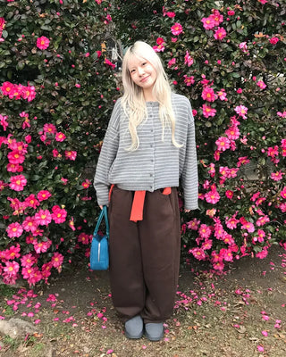 Lambswool striped knit cardigan
