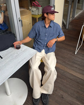 Linen check half shirt