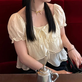 Tiered puff-sleeve blouse