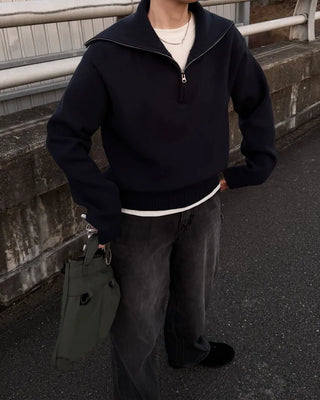 Big Collar Half-Zip Knit