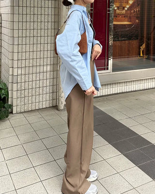 Double-pleated wide-fit slacks