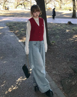 V-neck cable knit vest