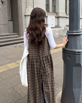 Checked camisole long dress