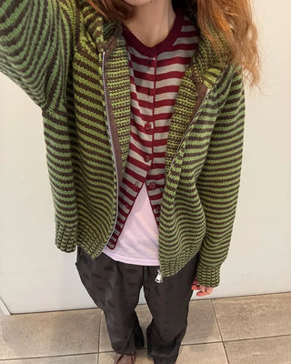 Striped knit zip-up