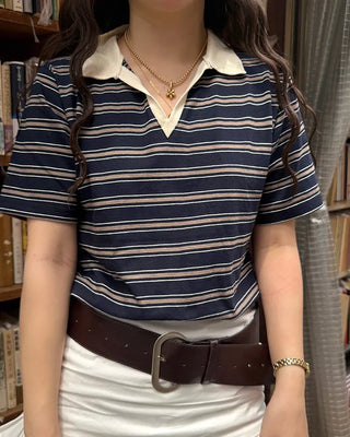 Color border half-sleeve T-shirt