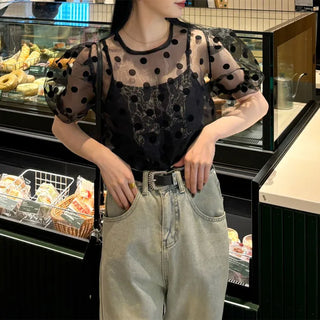 Polka Dot Puff Sleeve Blouse