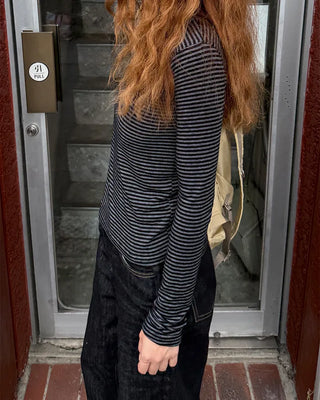 Round neck striped long-sleeve T-shirt
