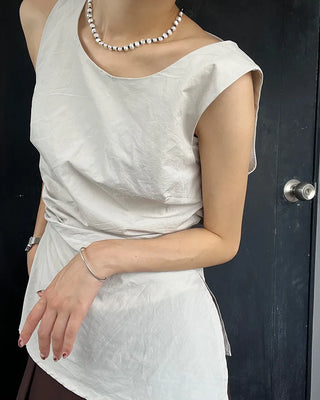 Shirred sleeveless blouse