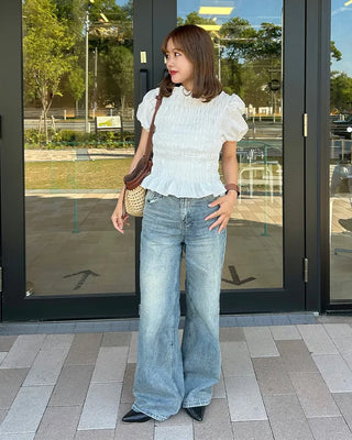 Smoked Frill Puff Blouse