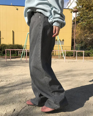 Striped denim pants
