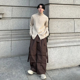 Cable knit 2-way zip-up knit