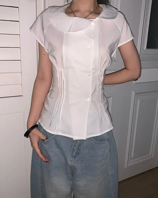 Big collar asymmetrical blouse