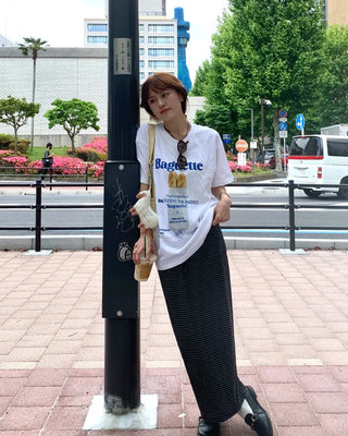 Striped strap long skirt