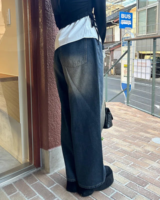 Vintage Wash Wide Fit Denim Pants