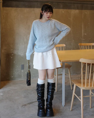 Ribbon detail pleated mini skirt
