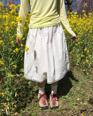 Vintage polka dot shirred midi skirt