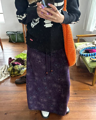 Flower Stitch Fleece Maxi Skirt