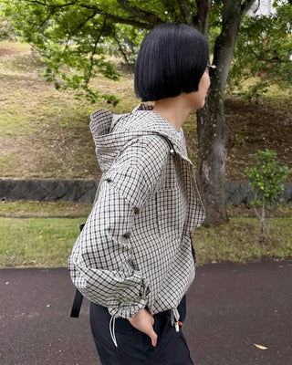 Gingham check oversized hoodie shirt