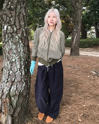 Corduroy wide-leg pants with elastic waistband