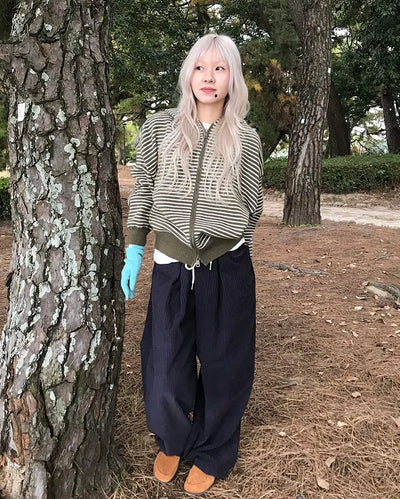 Corduroy wide-leg pants with elastic waistband