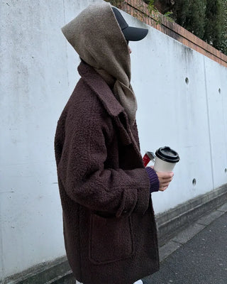 High-neck boucle coat