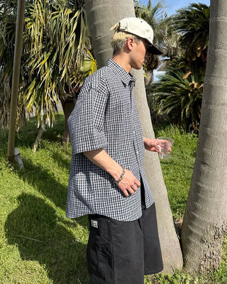 Seersucker check short-sleeved shirt
