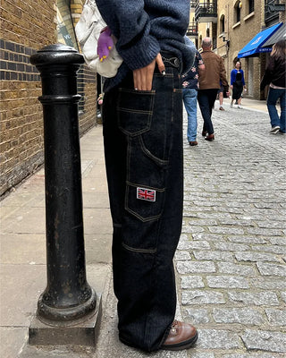 Patchwork cargo denim