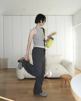 Checked parachute pants