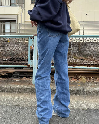 Washed wide denim pants