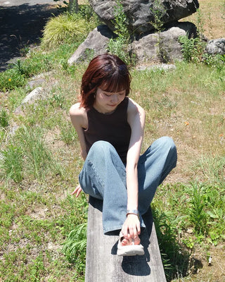 Wide striped denim pants