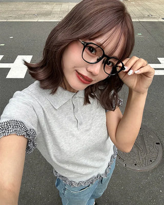 Checked frill detail short-sleeved knit