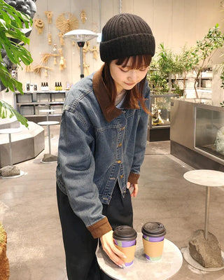 Corduroy Collar Neck Denim Jacket