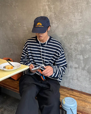 Multi-stripe long-sleeved T-shirt