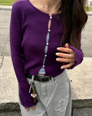 Walnut Button Short Knit Cardigan