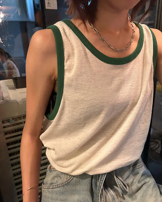 Color-block linen sleeveless top