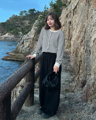 Round neck striped cardigan