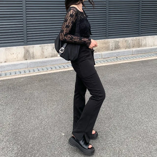 Ribbon bootcut slit wrap skirt pants