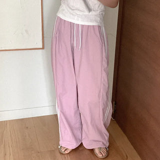 Nylon track pants with elastic waistband