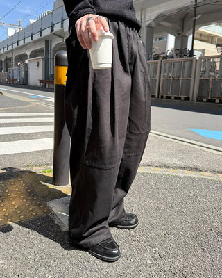 Two-pleat cotton wide-leg pants