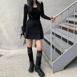 Back elastic ribbon mini skirt