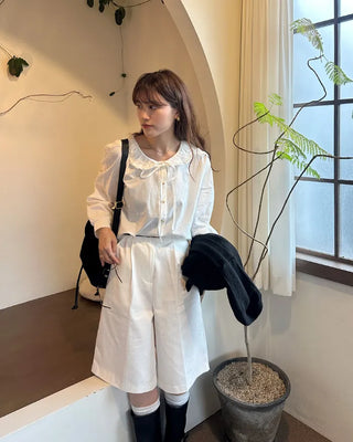 Round collar string blouse