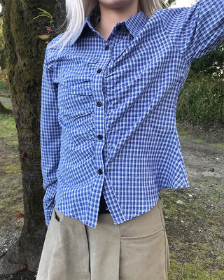 Checked gathered crop shirt