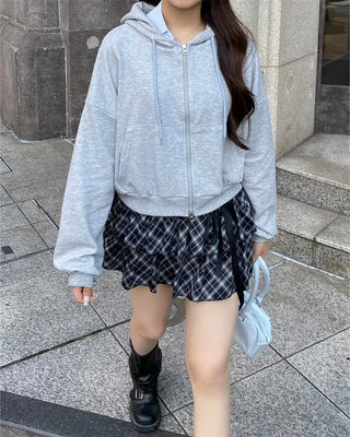 2-Way Cropped Hoodie Zip-Up
