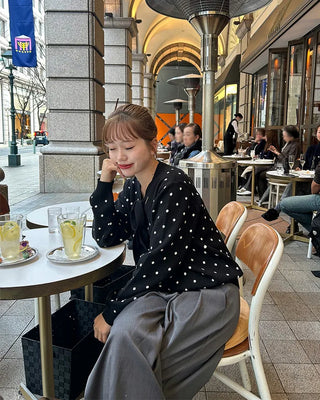 Polka Dot Ribbon Tie Knit Cardigan