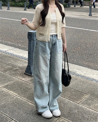 Ribbon Half-Sleeve Cardigan