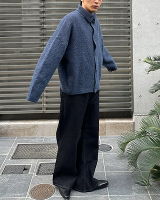 Polo collar multi-knit cardigan