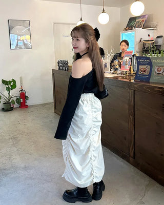 Banded Shirring Midi Skirt