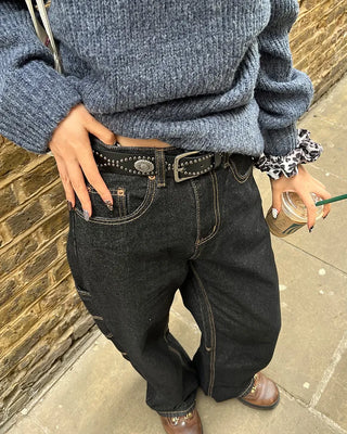 Studded leather belt