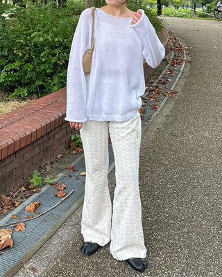 Elastic waistband wave jacquard knit pants